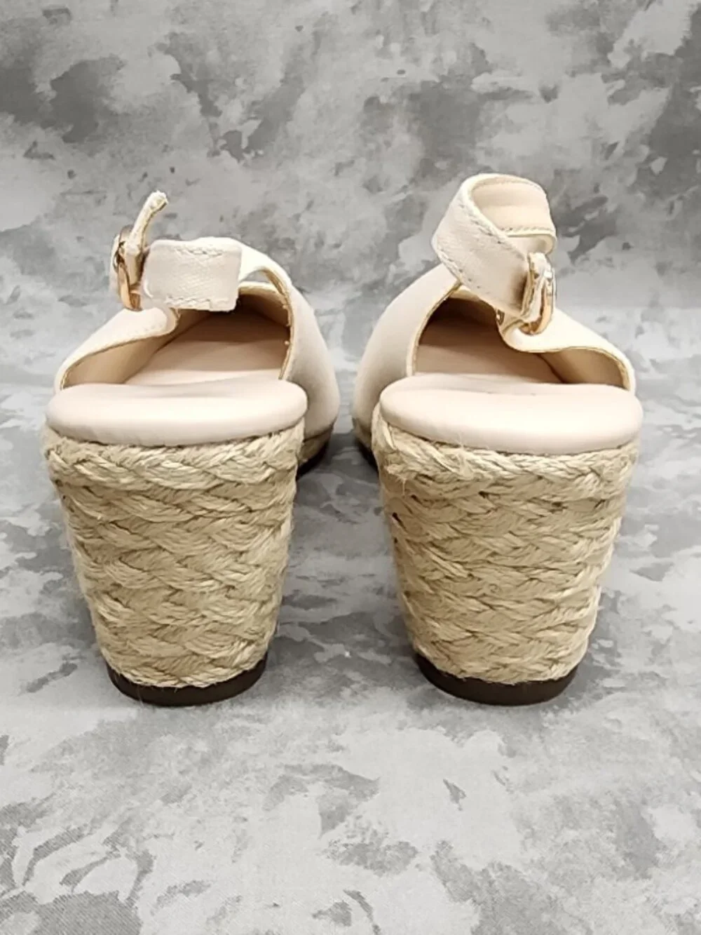 New Juliet Holy Wedge Slingback Espadrilles - Almond Toe - Cream - Size 7